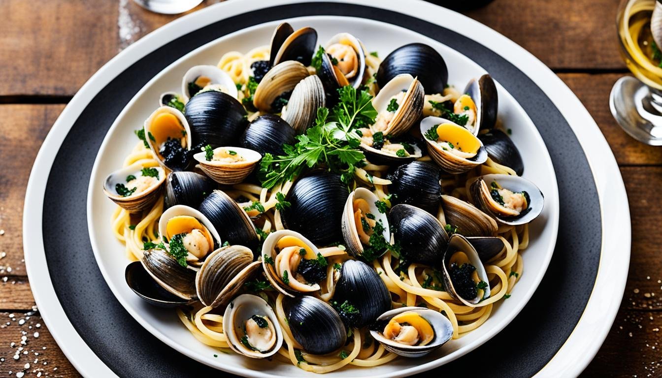 Linguine negro com amêijoas