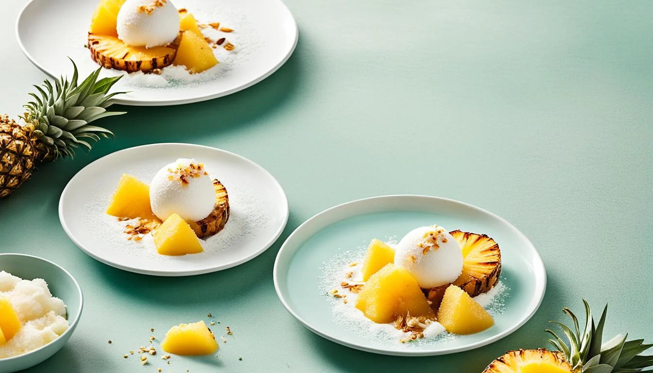 Abacaxi Assado com Sorbet de Coco – Sobremesa Tropical